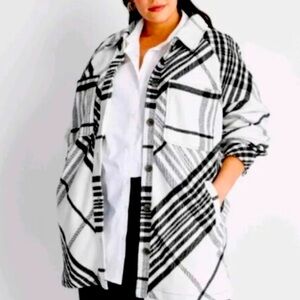 Black & white plaid button down shacket. Size is 3XL